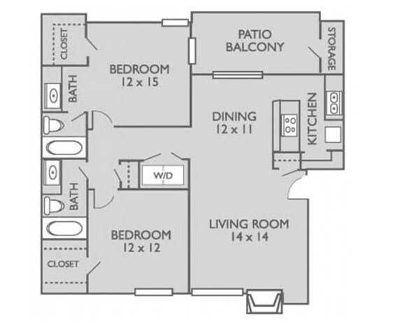 2 Bed, 2 Bath B Upgraded 304 floor plan